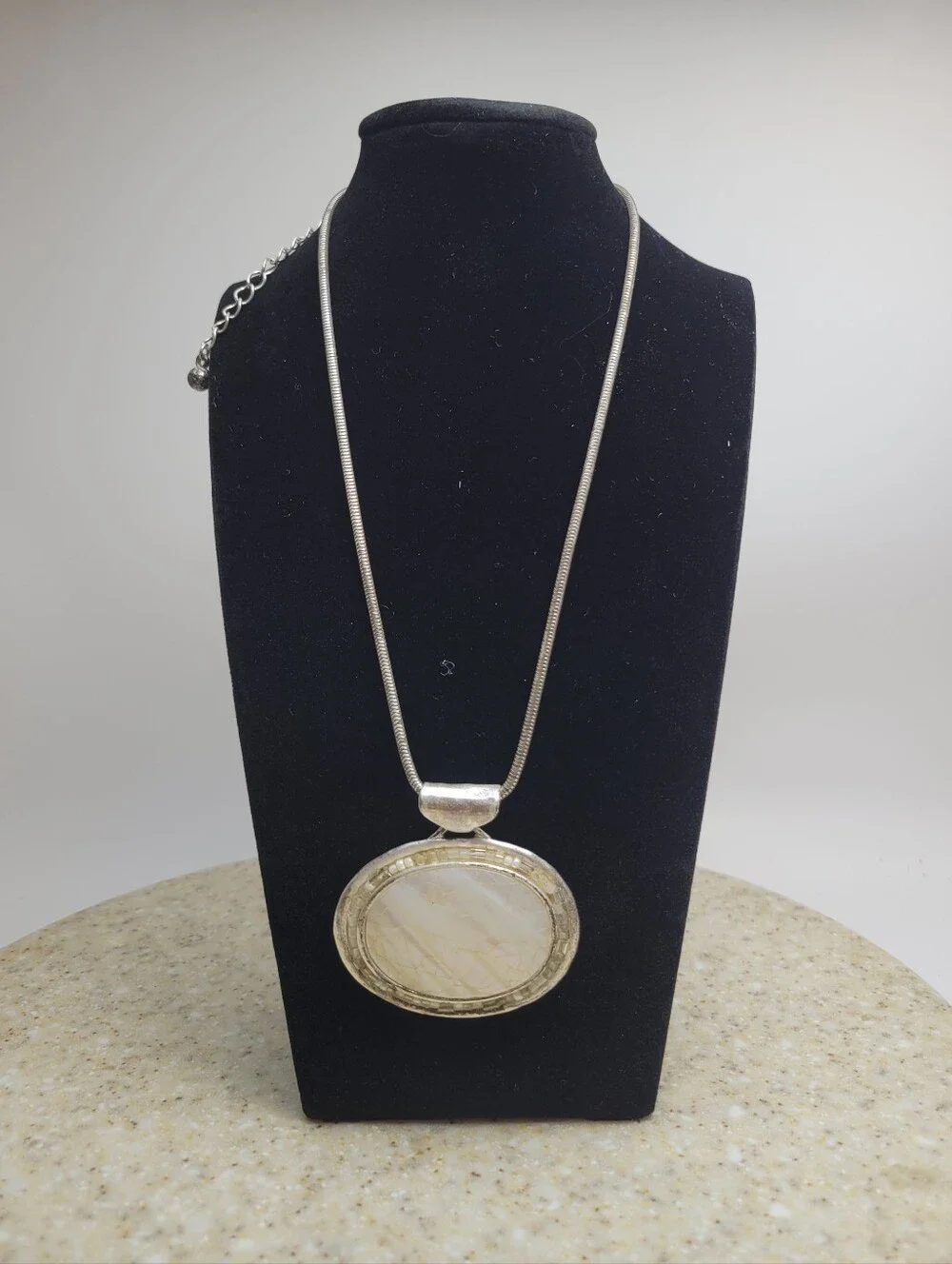 Chico's Signed Mother of Pearl Pendant Necklace